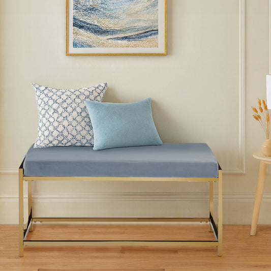 Allure Powder Blue Velvet Bench with Gold Finish Frame