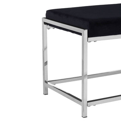 Allure Black Velvet Bench with Silver Finish Frame