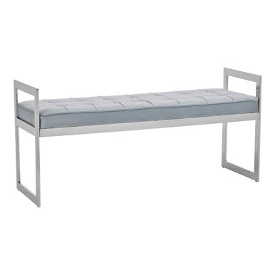 Allure Powder Blue Velvet and Silver Finish Long Bench