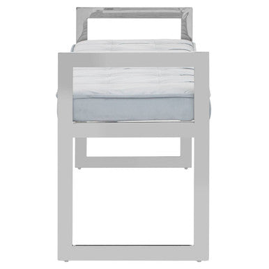 Allure Powder Blue Velvet and Silver Finish Long Bench