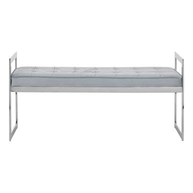 Allure Powder Blue Velvet and Silver Finish Long Bench