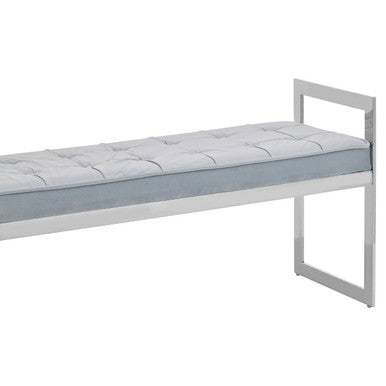 Allure Powder Blue Velvet and Silver Finish Long Bench