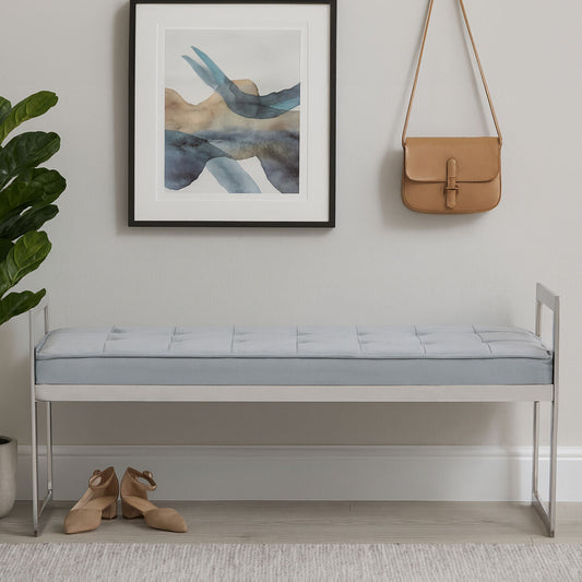 Allure Powder Blue Velvet and Silver Finish Long Bench