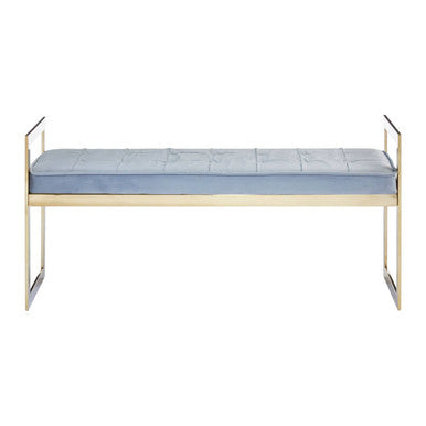 Allure Powder Blue Velvet Large Bench with Gold Finish Base