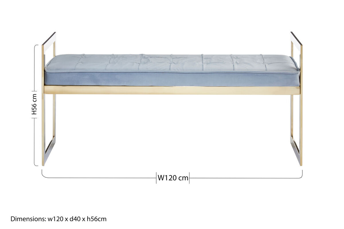 Allure Powder Blue Velvet Large Bench with Gold Finish Base