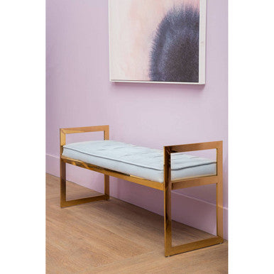 Allure Powder Blue Velvet Large Bench with Gold Finish Base