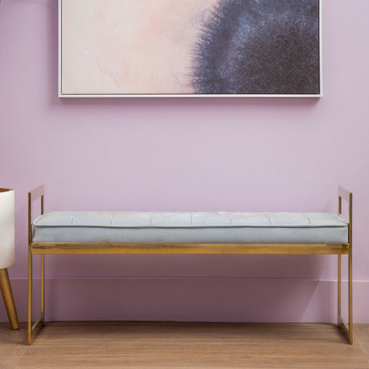 Allure Powder Blue Velvet Large Bench with Gold Finish Base