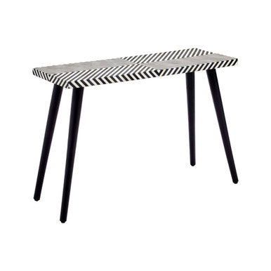 Boho Black and White Bone Inlay Acacia Wood Console Table