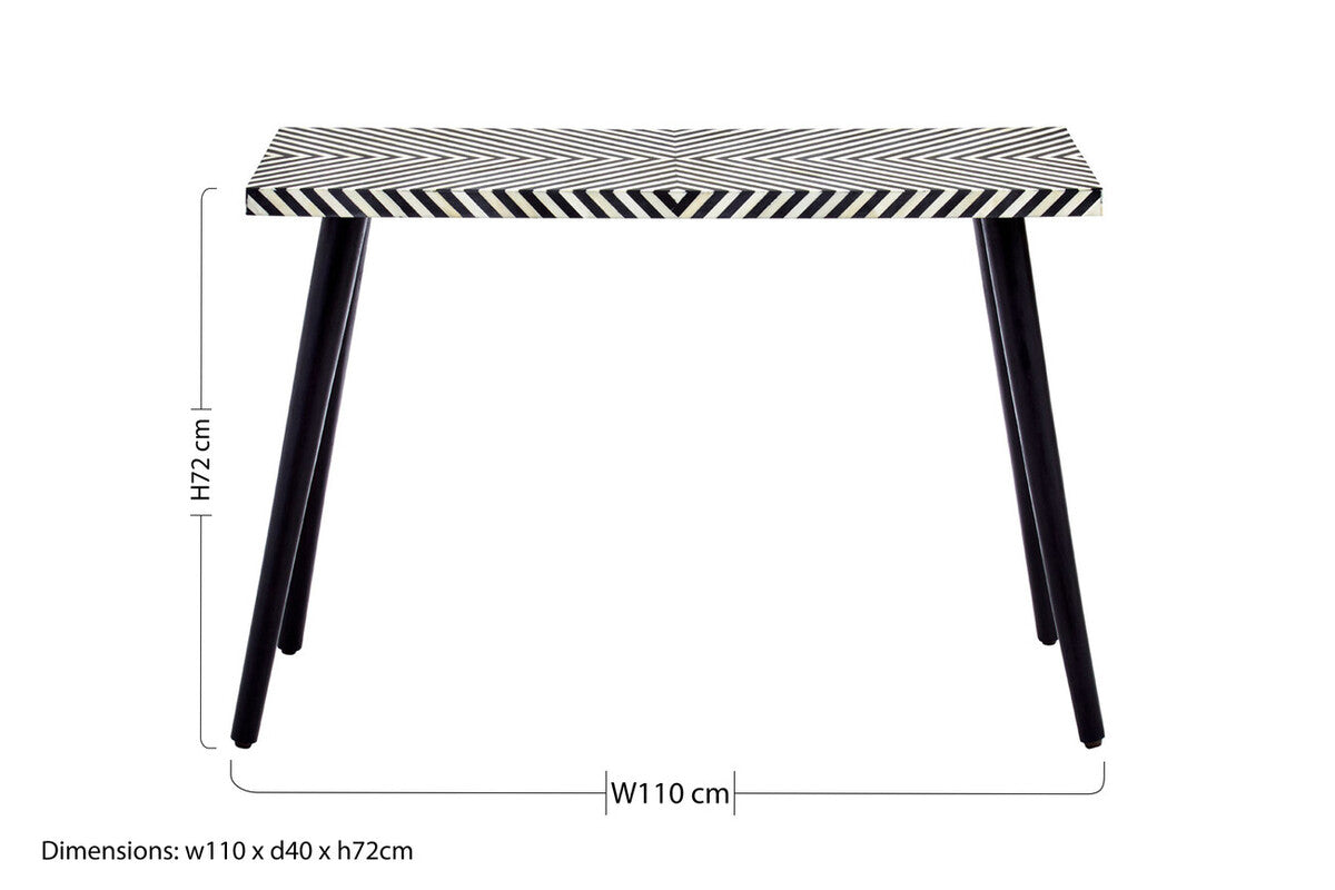 Boho Black and White Bone Inlay Acacia Wood Console Table