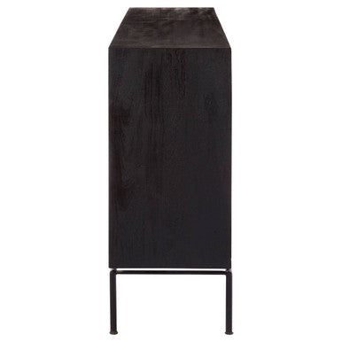 Boho Black Patterned Mango Wood 2 Door Sideboard with Drawers