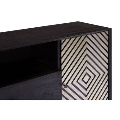 Boho Black Patterned Mango Wood 2 Door Sideboard with Drawers