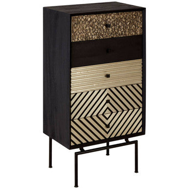 Boho Brown Mango Wood 5 Drawer Chest with Diamond Pattern