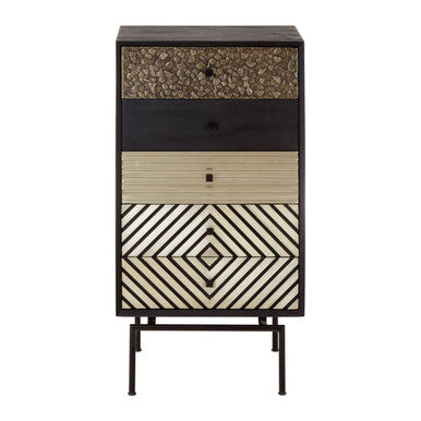 Boho Brown Mango Wood 5 Drawer Chest with Diamond Pattern