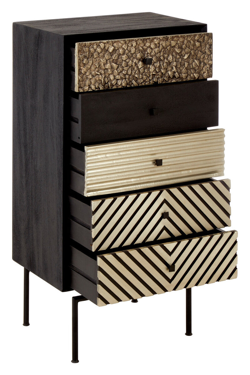Boho Brown Mango Wood 5 Drawer Chest with Diamond Pattern