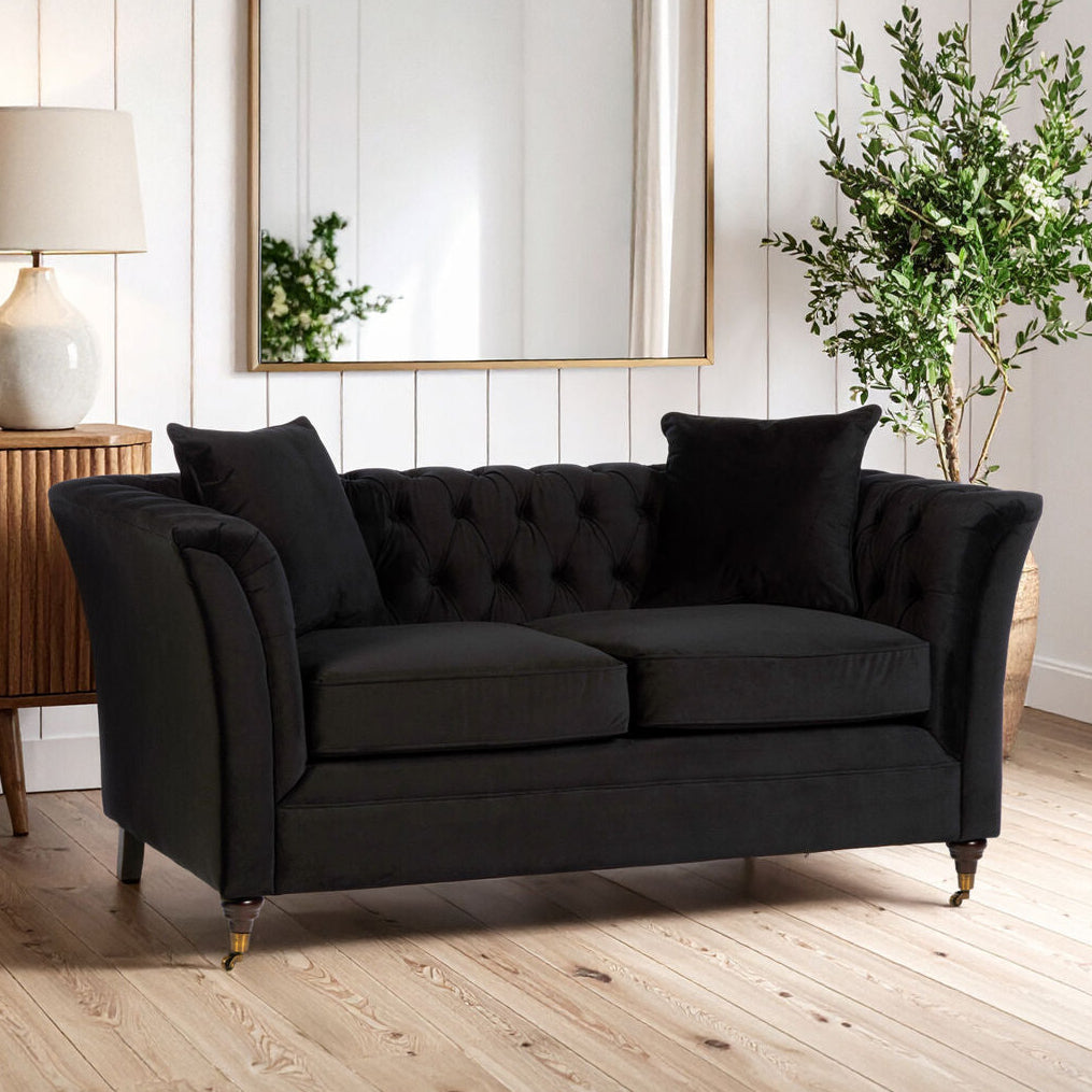 Sabrina Onyx Fabric 2 Seater Sofa with Wheels