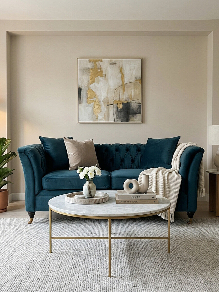 Sabrina Midnight Blue Velvet Button Tufted 2 Seater Sofa