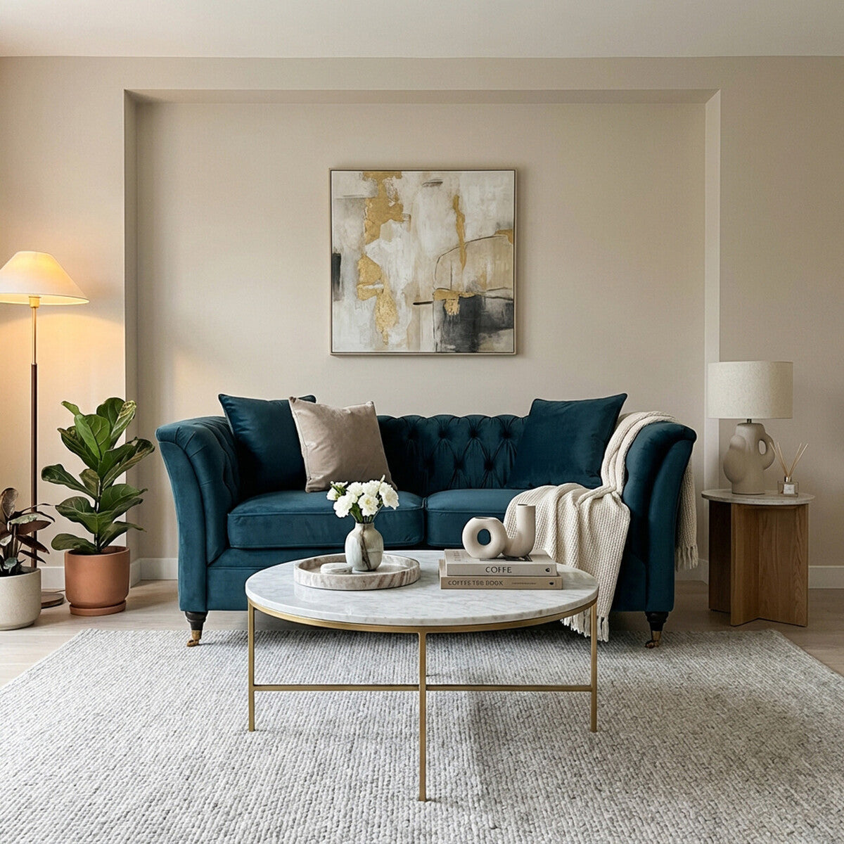 Sabrina Midnight Blue Velvet Button Tufted 2 Seater Sofa