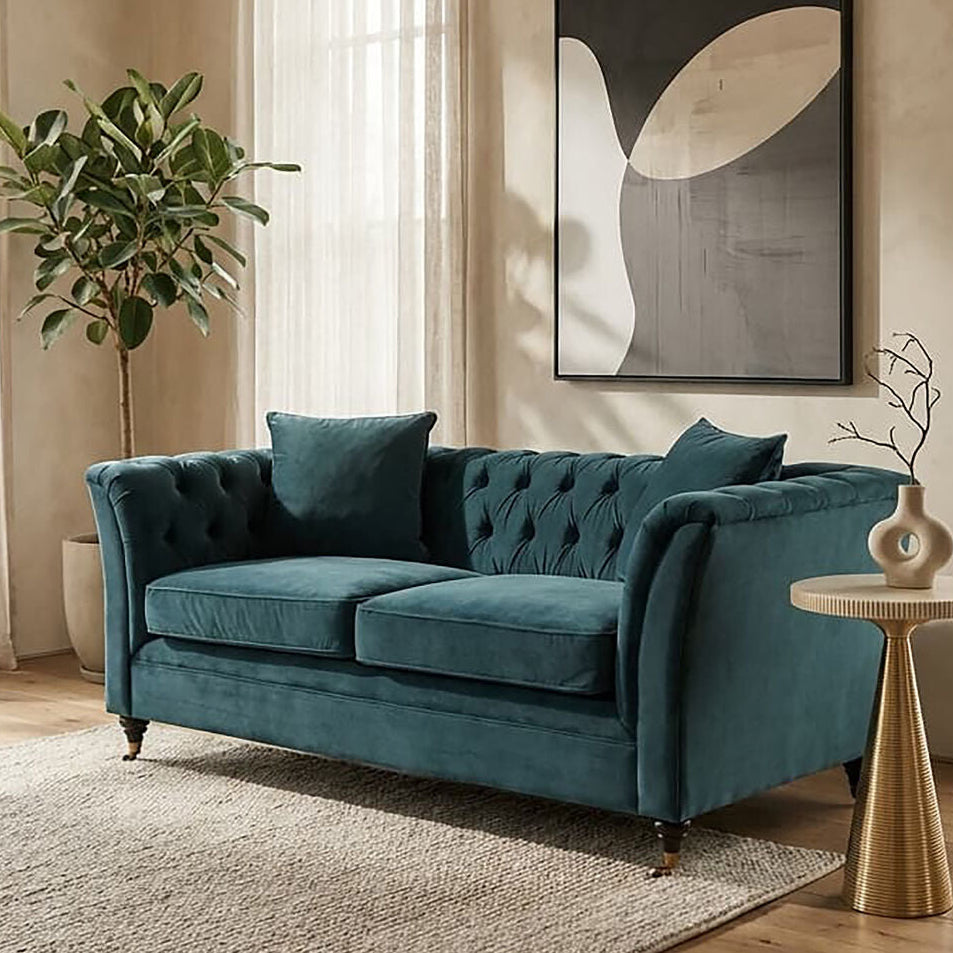 Sabrina Midnight Blue Velvet Button Tufted 2 Seater Sofa