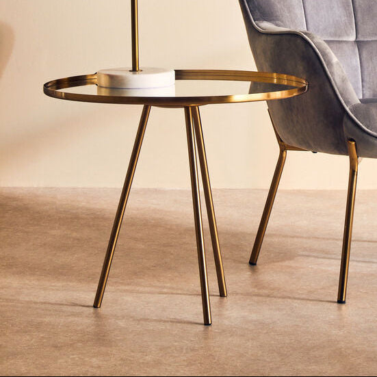 Corra Gold Finish Side Table with Mirrored Top