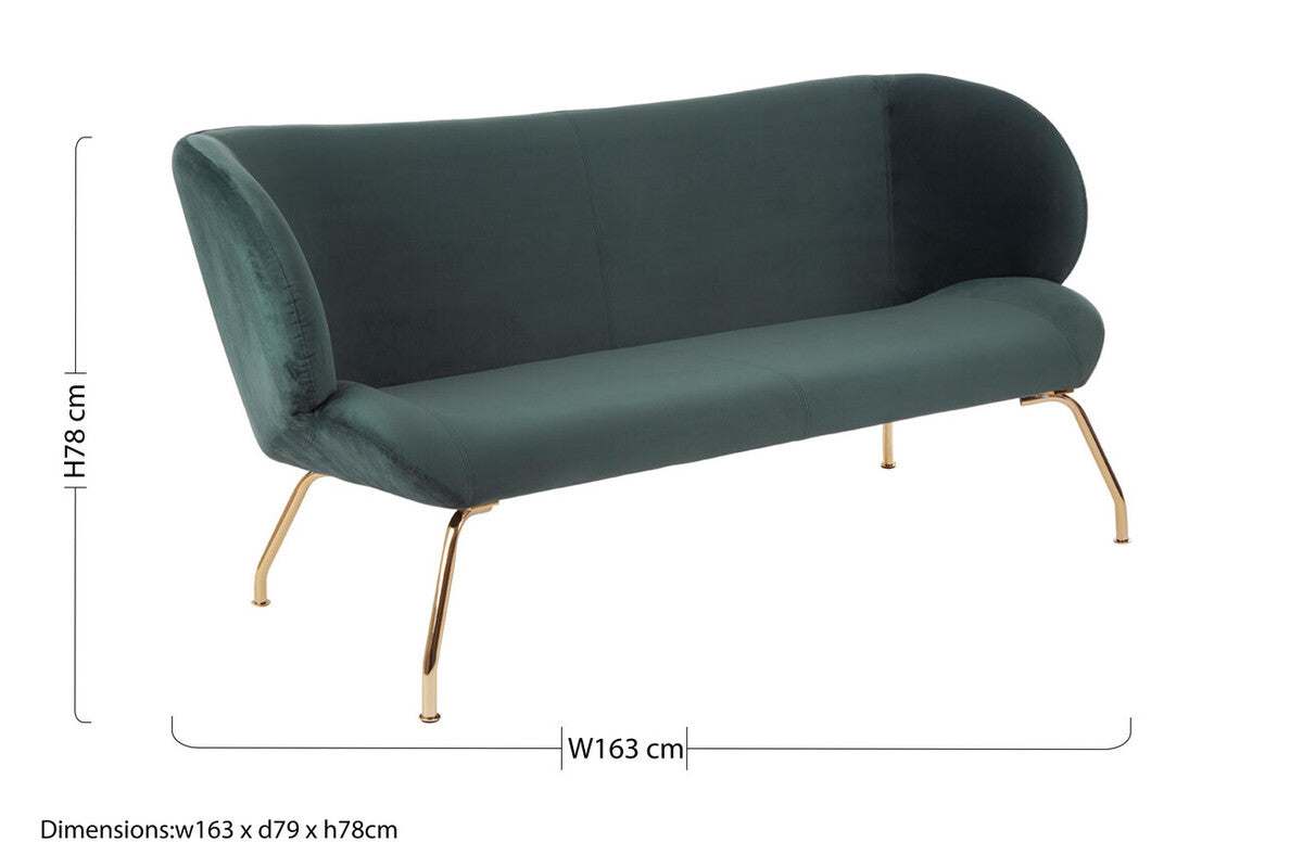 Kolding Green Fabric Curved Back 2 Seater Sofa