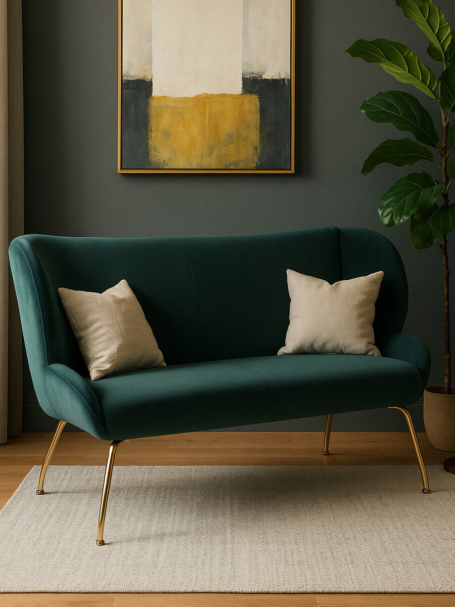 Kolding Green Fabric Curved Back 2 Seater Sofa
