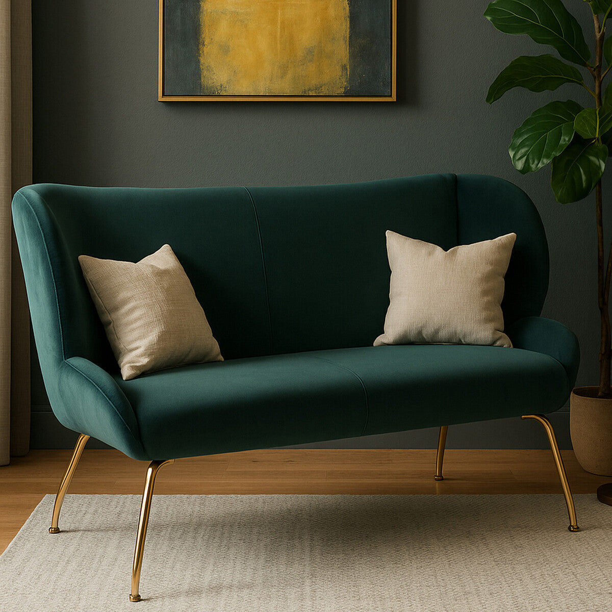 Kolding Green Fabric Curved Back 2 Seater Sofa