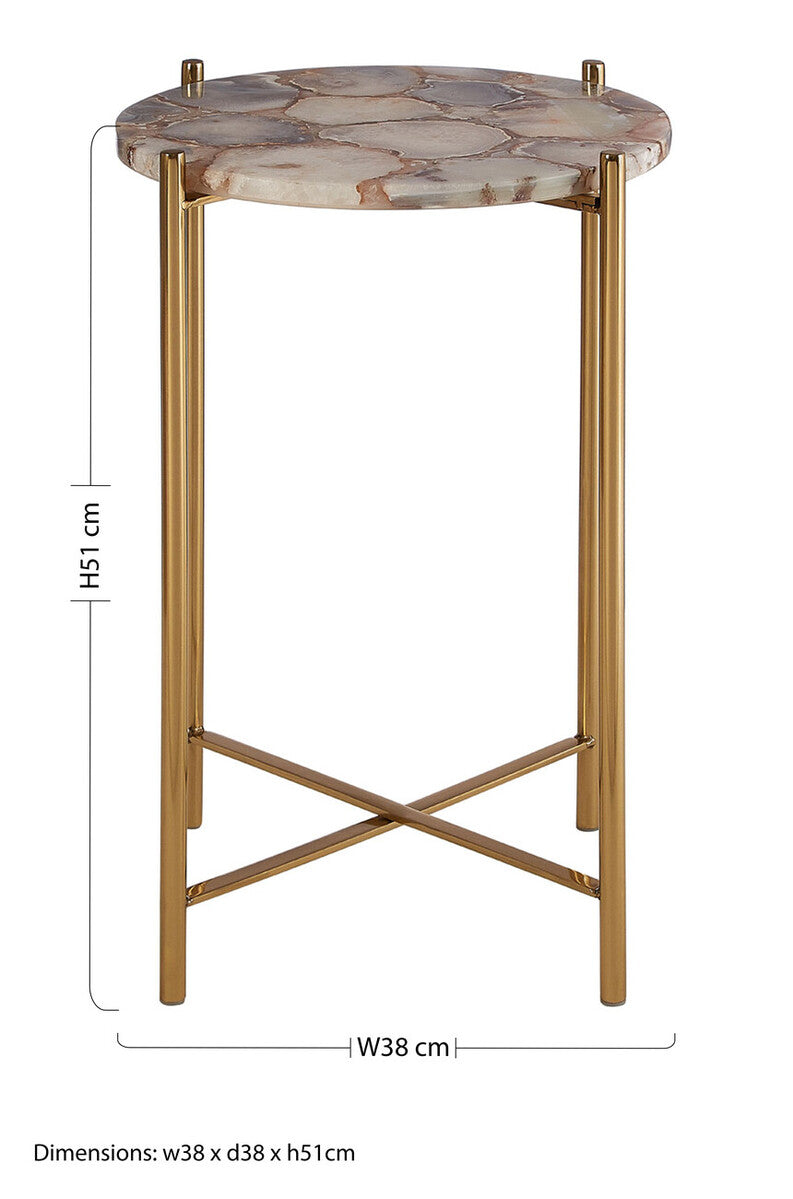 Vita Natural Agate and Gold Finish Side Table