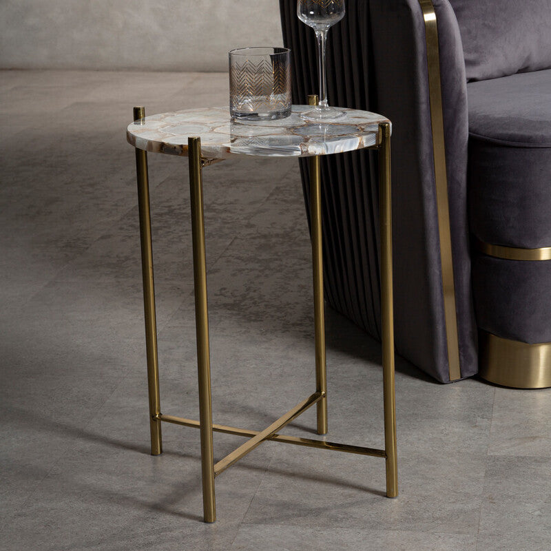 Vita Natural Agate and Gold Finish Side Table