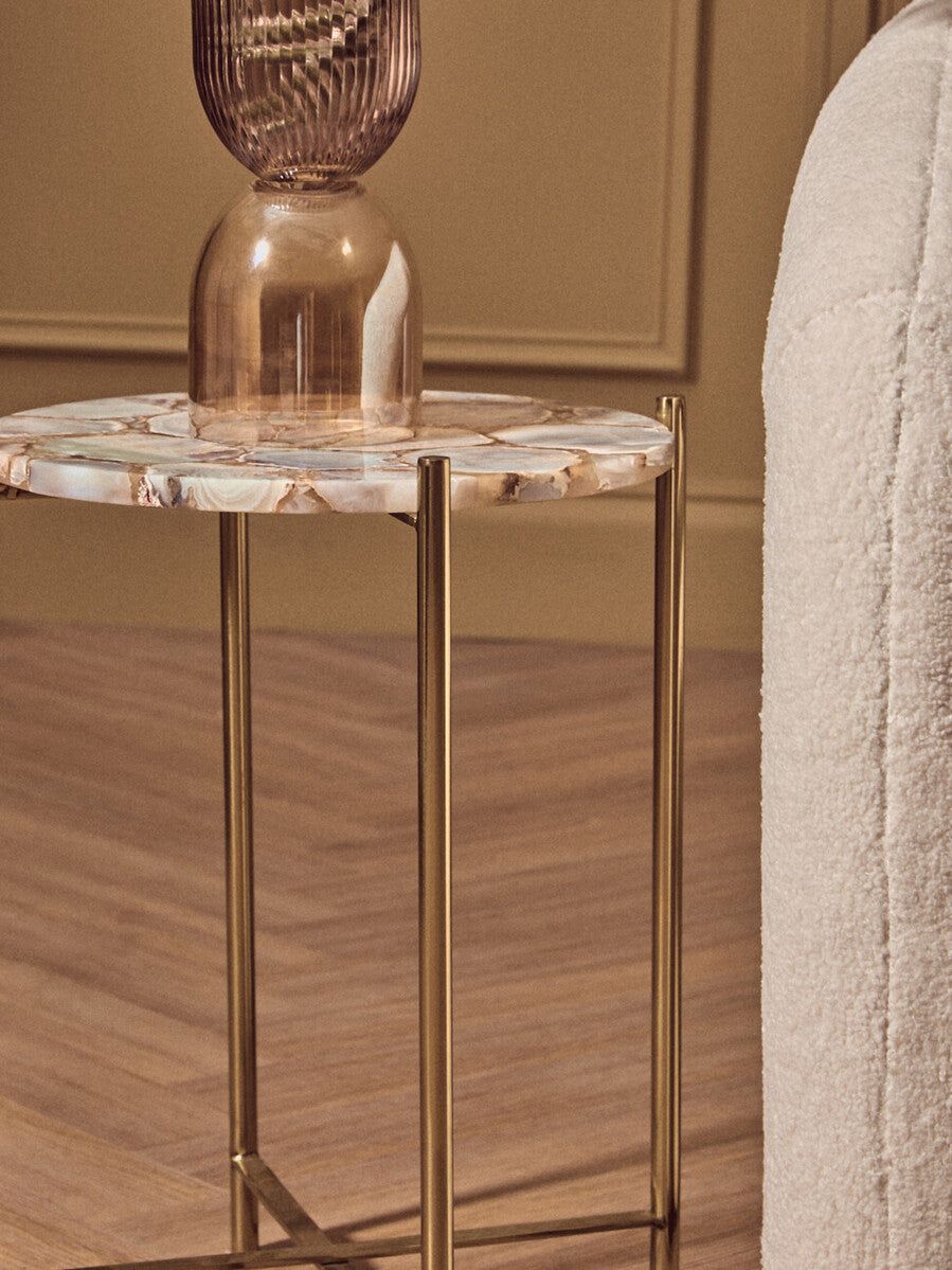Vita Natural Agate and Gold Finish Side Table