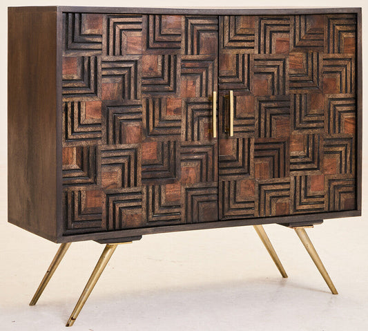 Carved Mango Wood 2 Door Sideboard