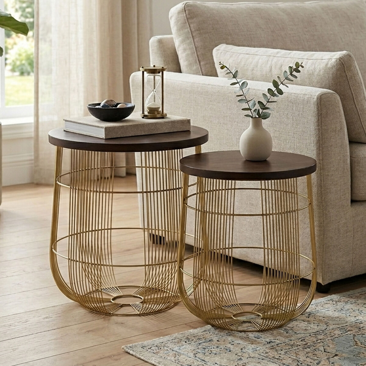 Agra Mango Wood and Brass Finish Set of 2 Side Tables