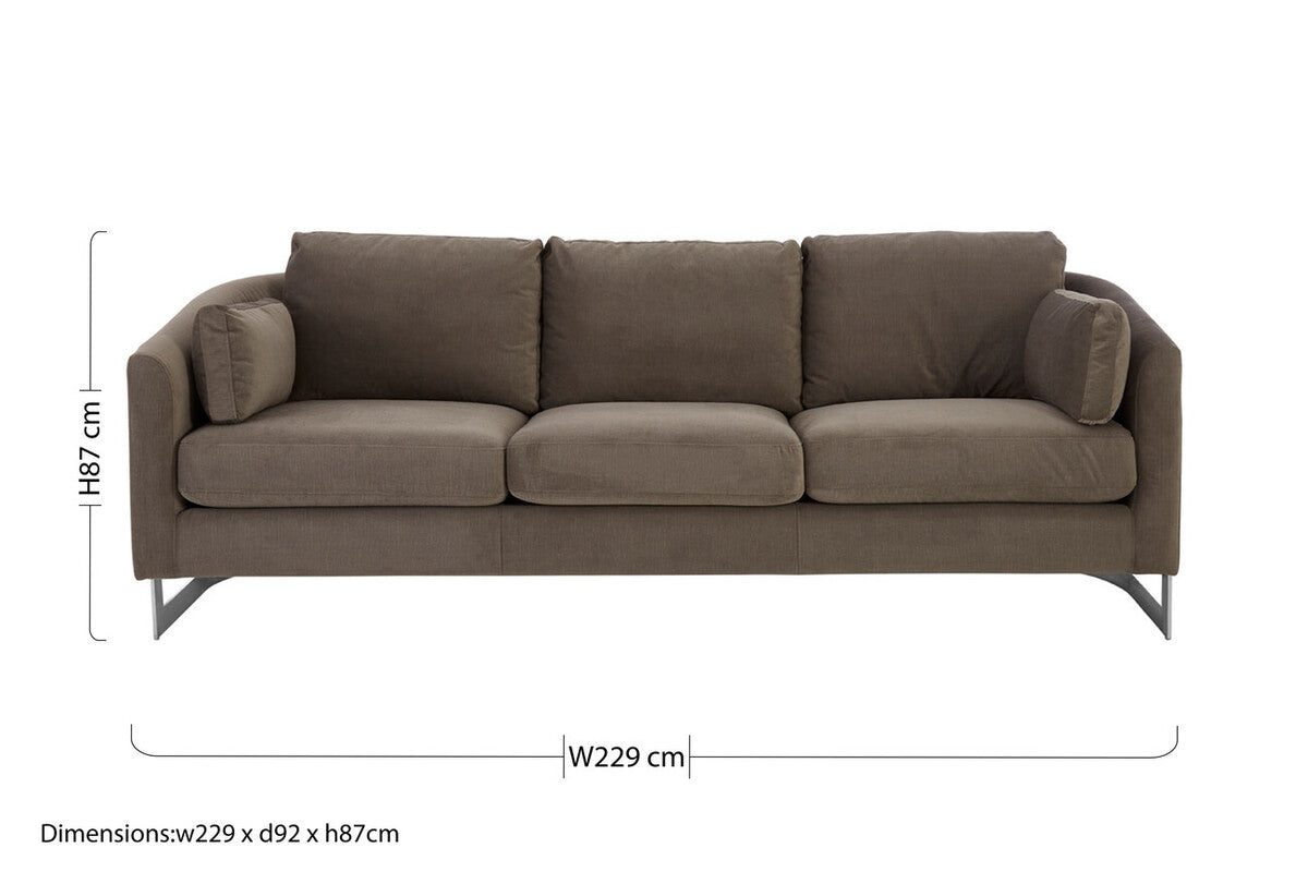 Freda Dark Grey Cotton Velvet 3 Seater Sofa