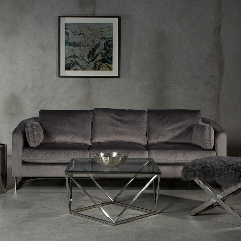 Freda Dark Grey Cotton Velvet 3 Seater Sofa