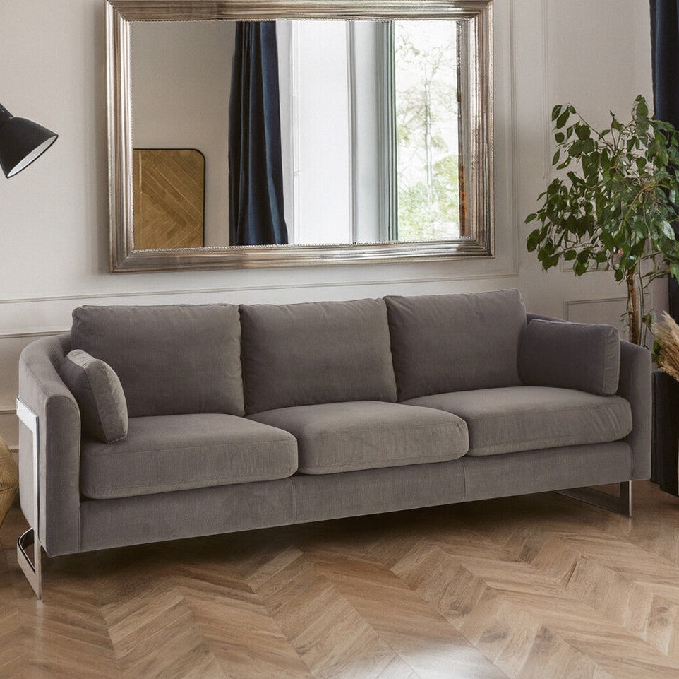 Freda Dark Grey Cotton Velvet 3 Seater Sofa
