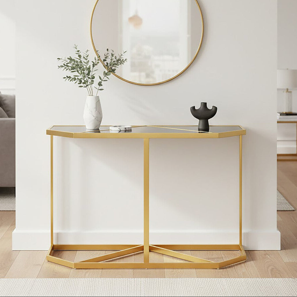Horizon Black Glass and Gold Finish Console Table