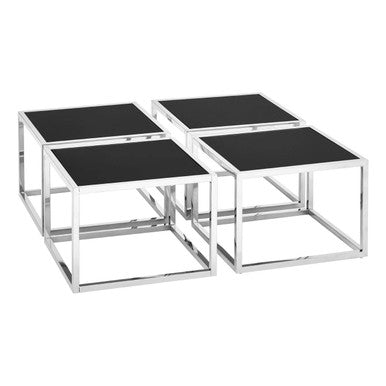 Horizon Black Glass and Silver Finish Set of 5 Nesting Coffee Tables