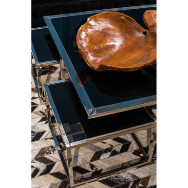 Horizon Black Glass and Silver Finish Set of 5 Nesting Coffee Tables