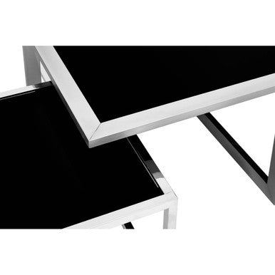Horizon Black Glass and Silver Finish Set of 5 Nesting Coffee Tables