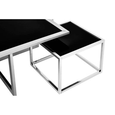 Horizon Black Glass and Silver Finish Set of 5 Nesting Coffee Tables