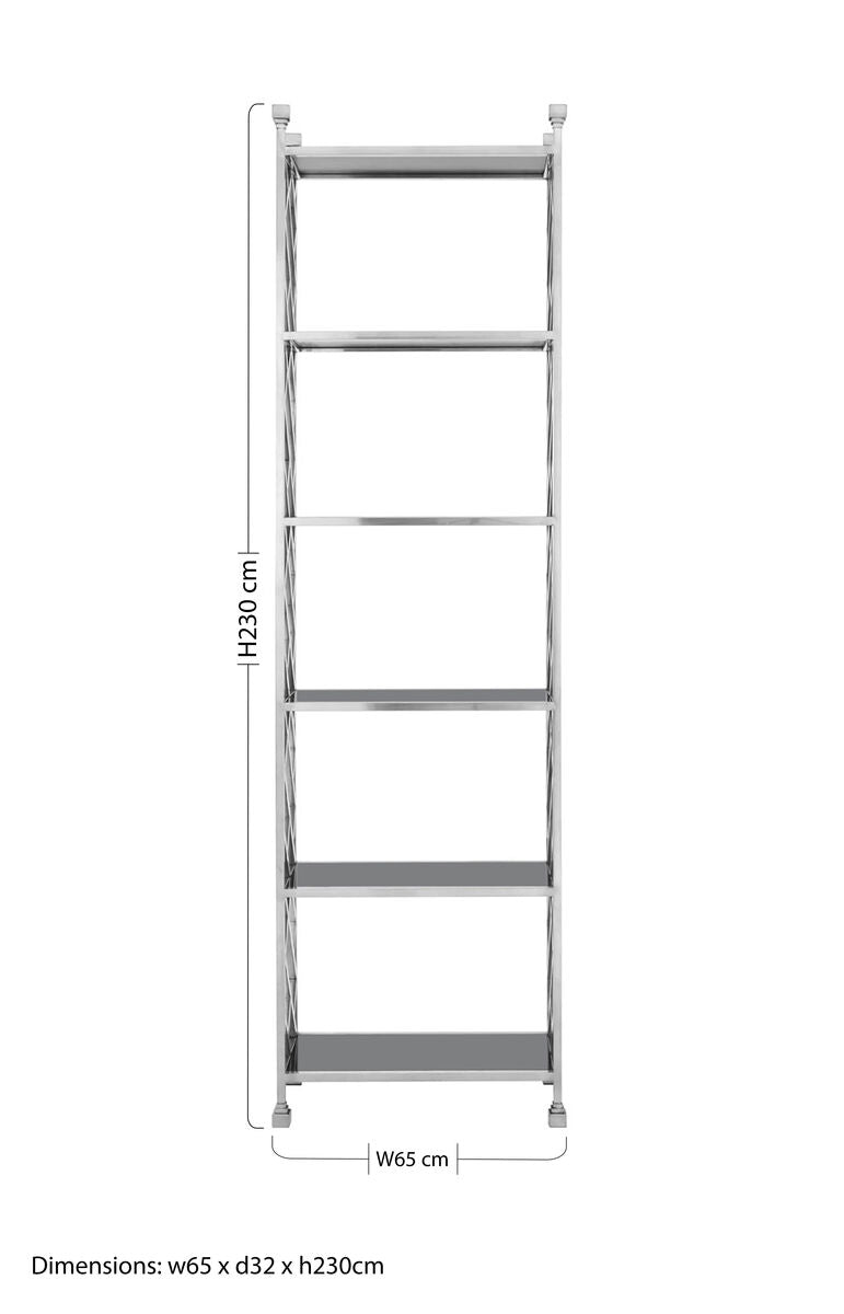 Horizon Black Glass and Silver Finish 6 Tier Shelf Unit