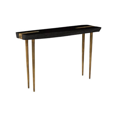 Asamra Black Acacia Wood Console Table with Gold Finish Legs
