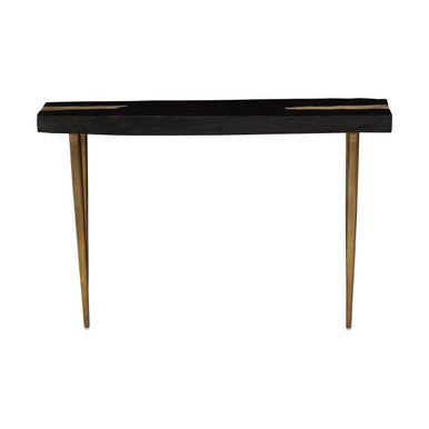 Asamra Black Acacia Wood Console Table with Gold Finish Legs