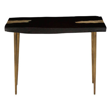 Asamra Black Acacia Wood Console Table with Gold Finish Legs