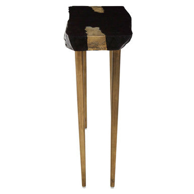 Asamra Black Acacia Wood Console Table with Gold Finish Legs