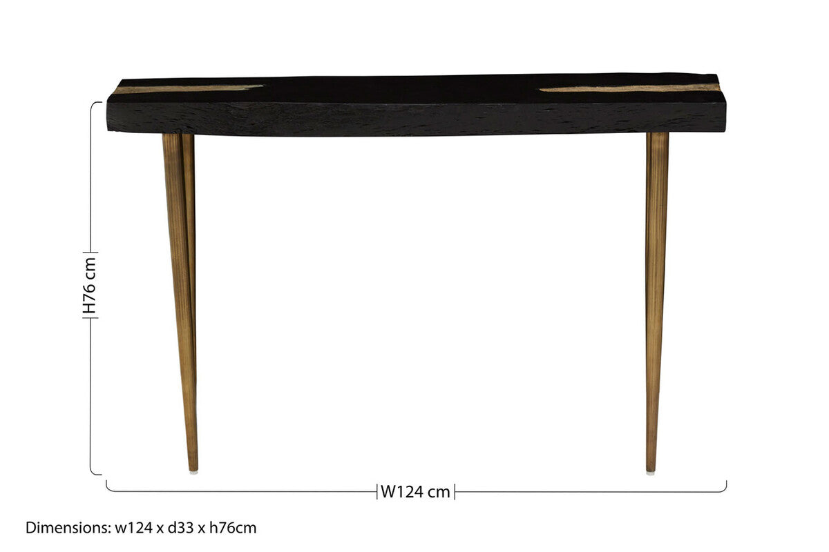 Asamra Black Acacia Wood Console Table with Gold Finish Legs