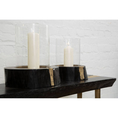 Asamra Black Acacia Wood Console Table with Gold Finish Legs