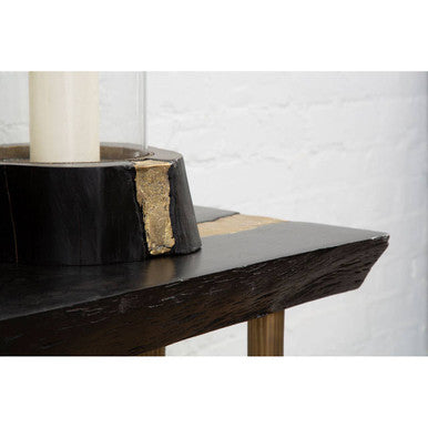 Asamra Black Acacia Wood Console Table with Gold Finish Legs
