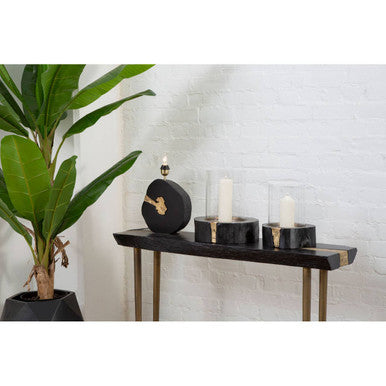 Asamra Black Acacia Wood Console Table with Gold Finish Legs
