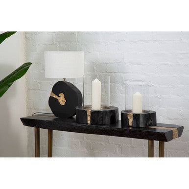 Asamra Black Acacia Wood Console Table with Gold Finish Legs