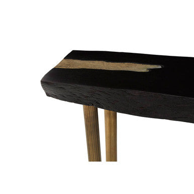 Asamra Black Acacia Wood Console Table with Gold Finish Legs